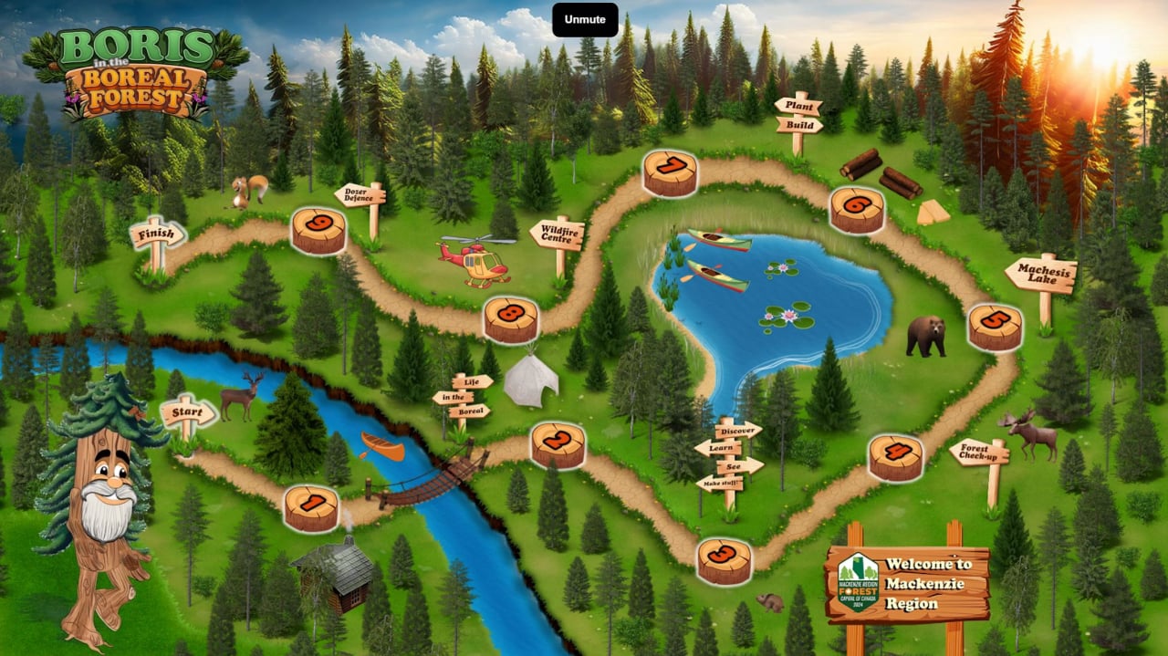 Boris Adventure scene showing forest exploration activities
