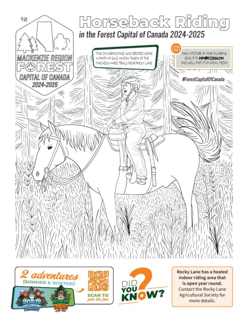 Horseback riding colouring page