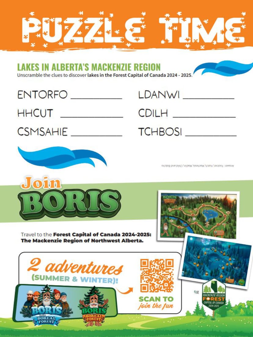 Lakes in Alberta word scramble puzzle