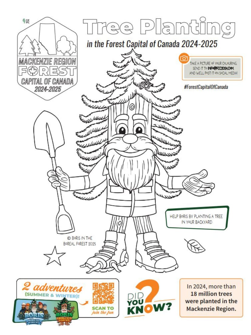 Tree planting colouring page